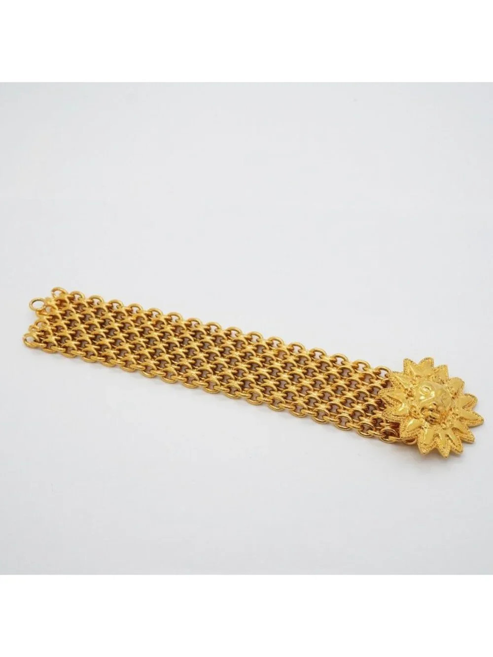 Chanel Bracelet Vintage CC Logo Lion Motif Gold Plated